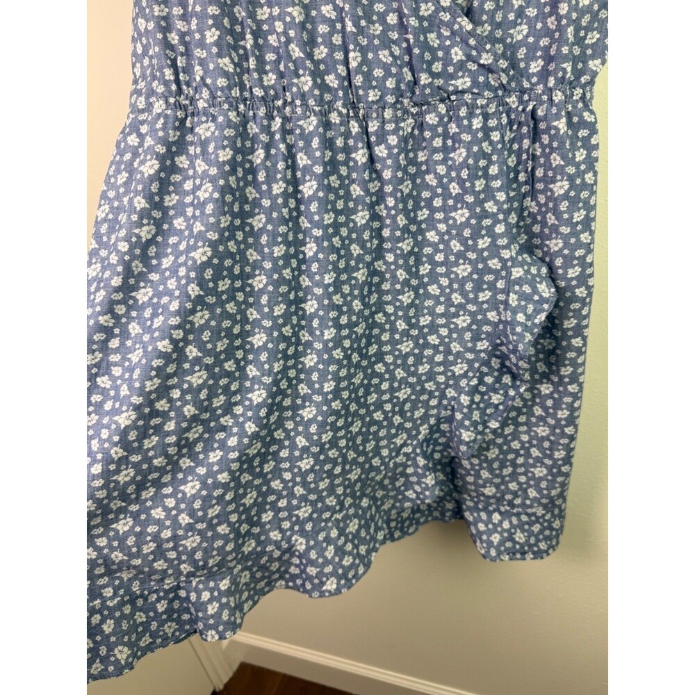 J.Crew Mercantile XXL Blue Floral Faux Wrap Dress Ruffle Cottagecore Feminine - Picture 7 of 10